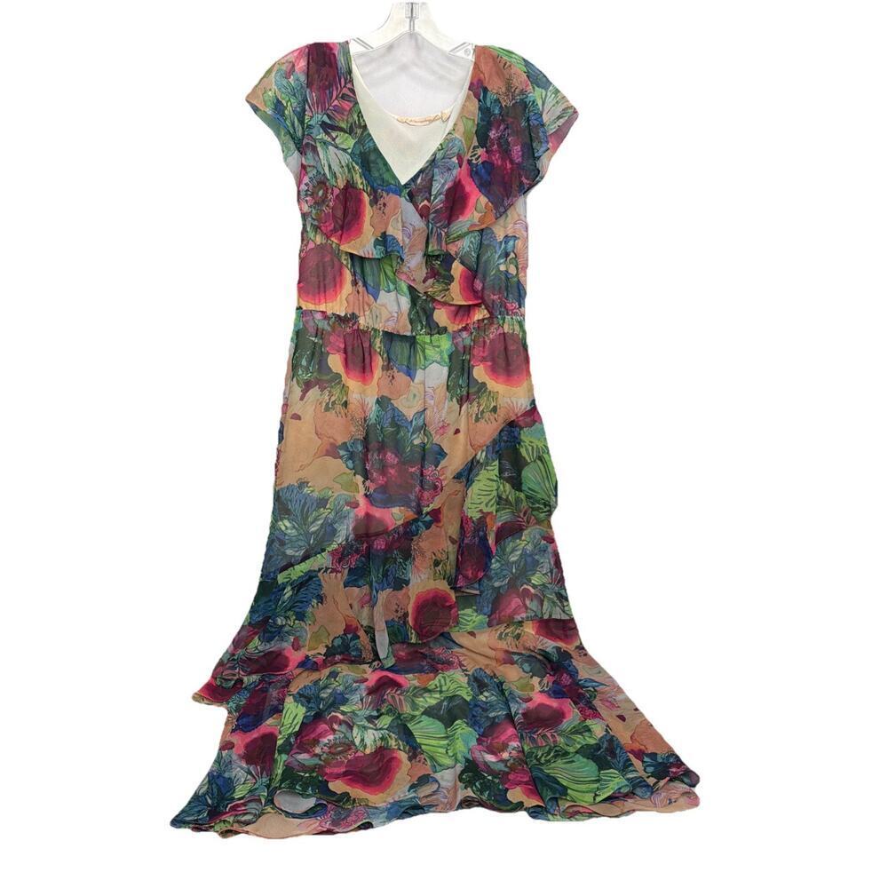 Soft Surroundings Small Ambrosia Sleeveless Floral Print Tiered Maxi Dress
